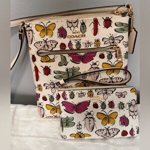 Coach CT258 Mini Rowan File Bag/Matching Wristlet with Creature Print